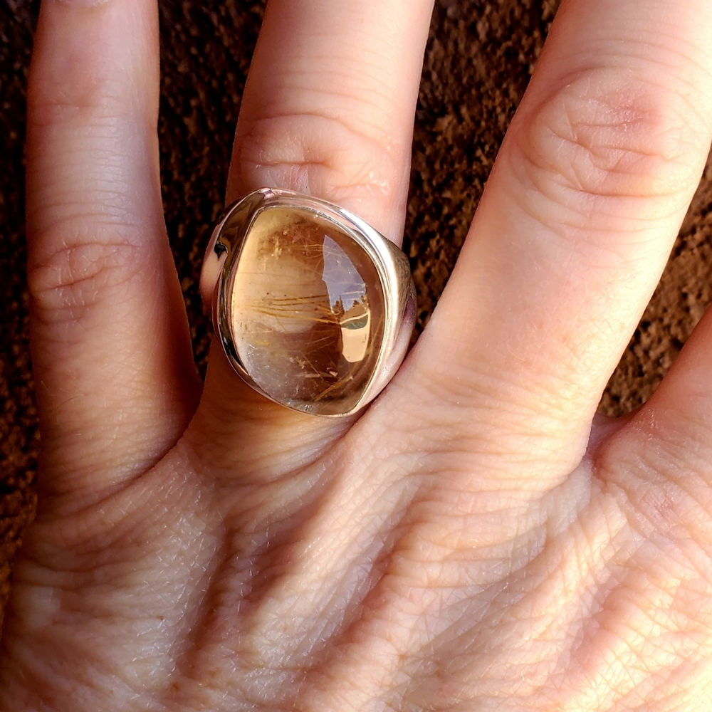 New Men's Golden Rutile 925 Silver Ring. - Picture 12 of 16